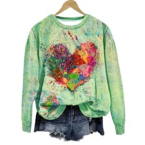 Women’s Colorful Heart Graphic Crewneck Sweatshirt - Size XL - NWOT